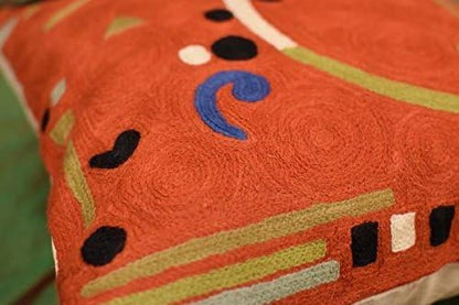 Kandinsky Modern Pillow Cover - Orange Ribbon | Mid Century Chair Cushions | Orange Abstract Pillows | Contemporary Pillowcase | Modern Couch Pillows | Hand Embroidered Cushion | Wool Size 18x18