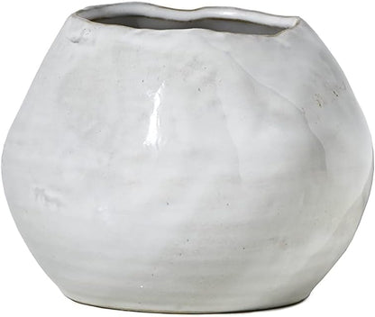 Serene Spaces Living Glazed Ceramic Fishbowl Vase- Centerpiece for Vintage Weddings, Events, Measures 4" Tall and 5" Diameter