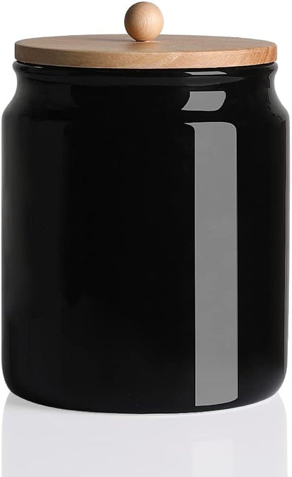 Sweejar Ceramic Kitchen Canisters, 58 FLOZ Porcelain Food Storage Jar with Airtight Seal Wooden Lid, Home Container Serving for Coffee Beans, Tea-leave, Sugar, Salt and More, Tool Bucket (Black)