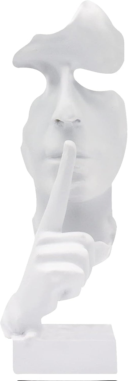 aboxoo Silence is Gold Thinker Statue, Modern and Simple Resin Things, Creative Abstract Figurine Sculptures for Entrance, Creative Room Home, Office Study, Piano Decor (White)