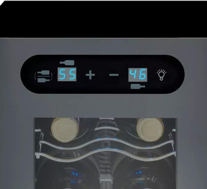 Wine Enthusiast 18-Bottle Slimline Dual Zone Wine Cooler - Energy Efficient Freestanding Wine Refrigerator - Upright Bottle Storage, Adjustable Thermostat, Digital Touchscreen (20.5” x 10.7" x 36.8”)