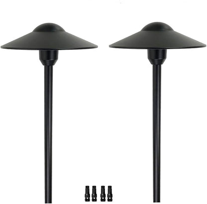 Arrownine Cast Aluminum Low Voltage Landscape Path Area Spread Lighting Pathway Lights Included Ground Spike,Wire Connectors Free Replaceable 3 Watts G4 LED Bulb Warm White 2-Pack (Black Finish)