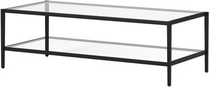Henn&Hart 54" Wide Rectangular Coffee Table with Glass Shelf in Blackened Bronze, Modern coffee tables for living room, studio apartment essentials