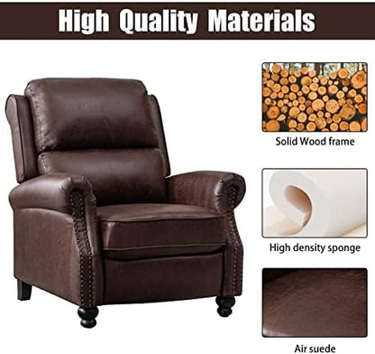 CANMOV Pushback Recliner Chair Faux Leather Armchair Push Back Recliner with Rivet Decoration Single Sofa Accent Chair for Living Room, Reddish Brown