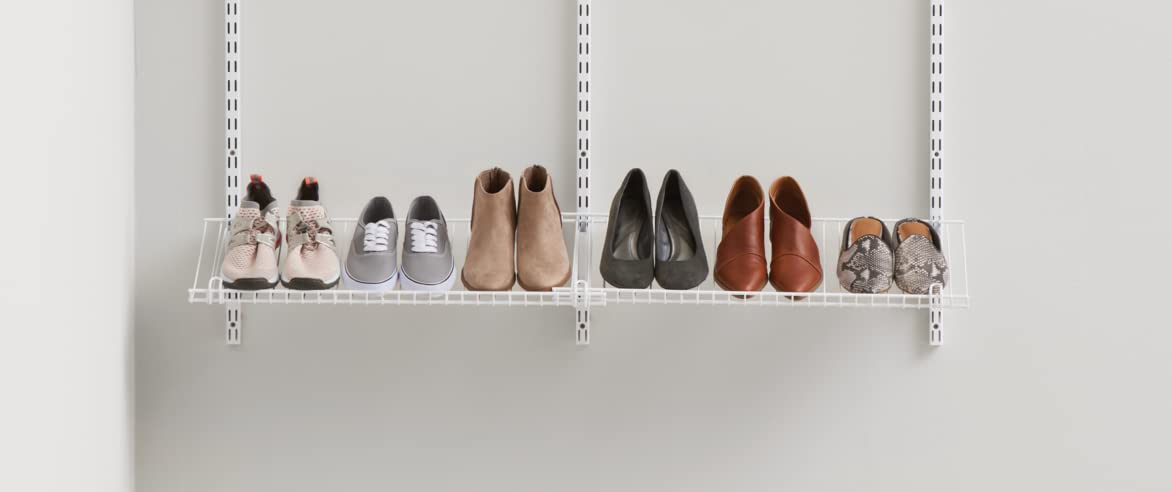 Rubbermaid Customizable Wall Mount Shoe Shelf, White, for Home/House/Closet/Laundry/Linen