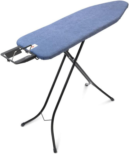 Brabantia Size B Ironing Board (49x15 in) 7 Height Options, Adjustable Steam Iron Rest Holder (Denim Blue) Non-Slip Feet, Anti-Collapse Child Locks