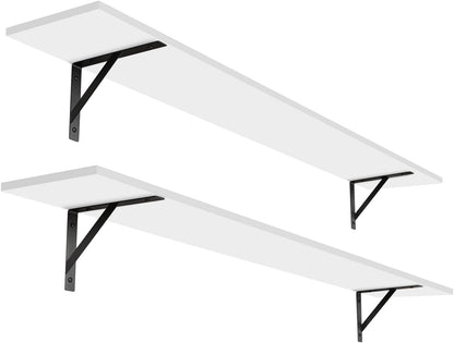 DINZI LVJ Long Wall Shelves, 55.1Inch Wall Mounted Shelves Set of 2, Extra Large Wall Storage Ledges with Sturdy Metal Brackets for Living Room, Bathroom, Bedroom, Kitchen, White