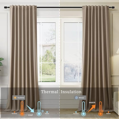 BOODII 63 Inch Blackout Curtains Linen Black Out Curtains for Bedroom 2 Panels Set Neutral Room Darkening Curtain Light Brown Thermal Insulated Curtain for Nursery Window Drapes Back Tab 52x63