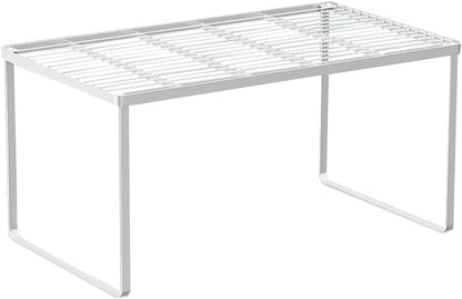 Kitchen Cabinet Storage Shelf Stackable Wire Spice Rack Organizer Heavy Duty Space Saver for Bathroom Bedroom Closet Laundry Room Office Countertop - White, Pack 1