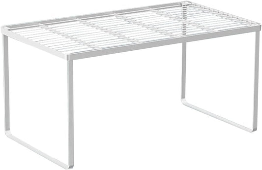 Kitchen Cabinet Storage Shelf Stackable Wire Spice Rack Organizer Heavy Duty Space Saver for Bathroom Bedroom Closet Laundry Room Office Countertop - White, Pack 1