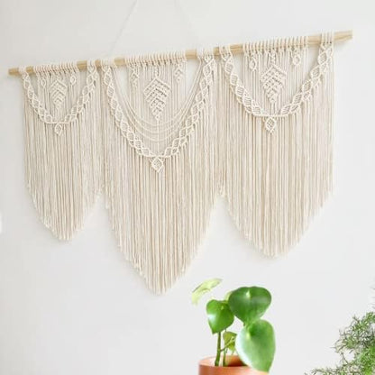 guzhiou large macrame wall hanging - Boho Tapestry Macrame Wall Decor Art- Chic Bohemian Handmade Woven Tapestry Home Decoration for Bedroom Living Room Apartment Wedding Party - 43"x32" (Beige-Leaf)