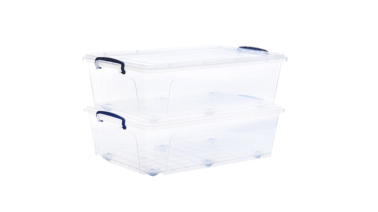 Superio Under Bed Storage Containers with Wheels (2 Pack), Flat Clear Storage Bin Stackable Large
