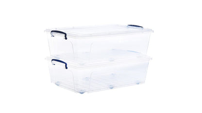 Superio Under Bed Storage Containers with Wheels (2 Pack), Flat Clear Storage Bin Stackable Large