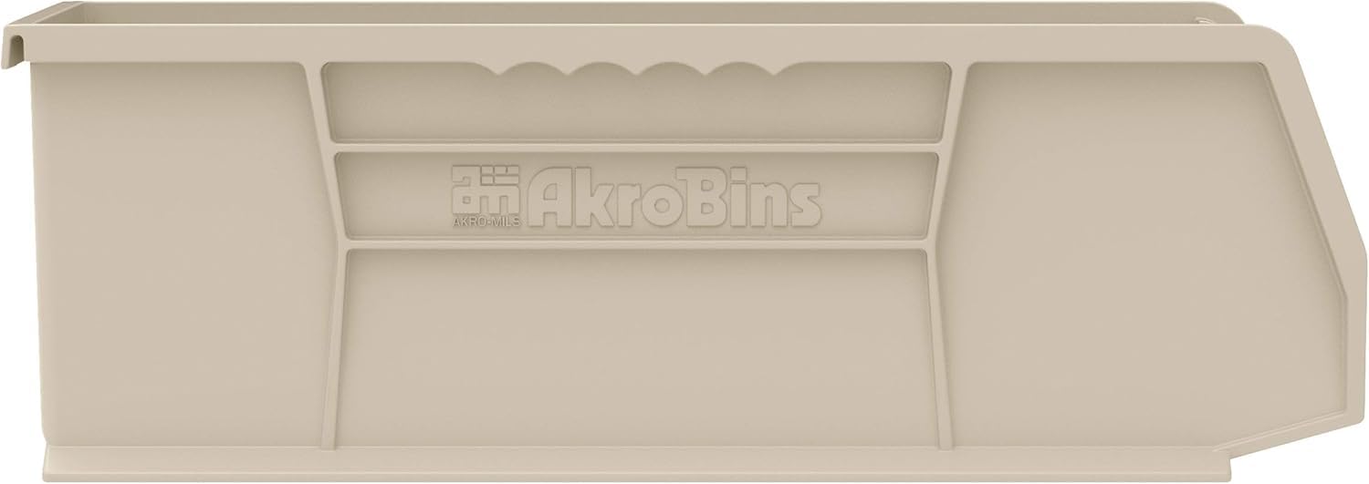 Akro-Mils 30234 AkroBins Plastic Storage Bins, 15"x5"x5", Stone, 12-Pack