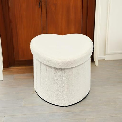 B FSOBEIIALEO Storage Ottoman Cube, Heart Shaped Ottomans with Storage Foot Stool Footrest for Lving Room, Boucle Ottoman Seat for Dorm Room,Faux Teddy Fur, Cream White 15"x15"x15"