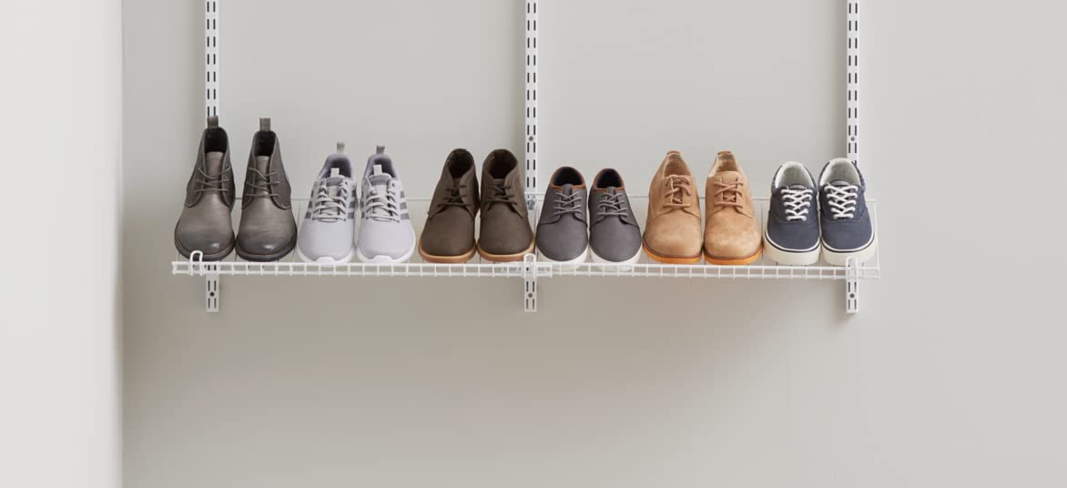 Rubbermaid Customizable Wall Mount Shoe Shelf, White, for Home/House/Closet/Laundry/Linen
