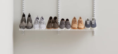 Rubbermaid Customizable Wall Mount Shoe Shelf, White, for Home/House/Closet/Laundry/Linen