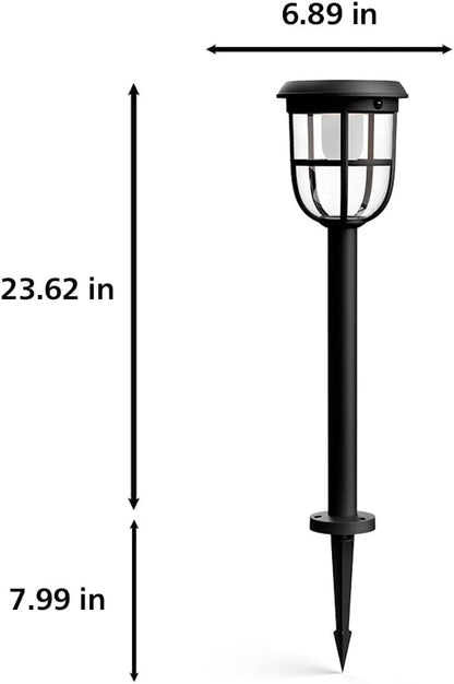 Philips Solar LED 1-Pack Ultra-Efficient Pathway Light - Radii, Automatically Linkable, Dusk to Dawn, Motion Sensor, 3000K Bright White Light, IP44, Black