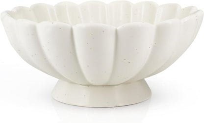 Accessoryway 8" White Fluted Scalloped Decorative Bowls -Moderate Ceramic Fruit Bowl for Kitchen Counter, Elegant Wavy Edge Centerpiece Bowls for Home Decor, Perfect for Housewarming &Wedding Gift
