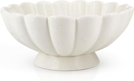 Accessoryway 8" White Fluted Scalloped Decorative Bowls -Moderate Ceramic Fruit Bowl for Kitchen Counter, Elegant Wavy Edge Centerpiece Bowls for Home Decor, Perfect for Housewarming &Wedding Gift