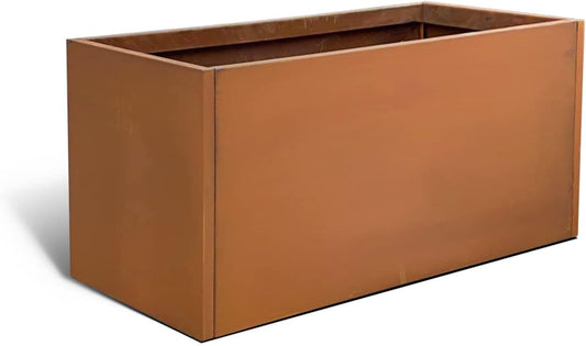 Corten Steel Corner Metal Planter Box Garden Steel Planter Pot for Patio Modern Farmhouse Rustic Design (L32 x W12 x D16, Rusted)