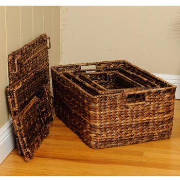 BIRDROCK HOME Abaca Nesting Baskets Set of 3 - Handwoven Storage Baskets w/Handles - Box Organizer