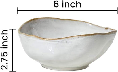 Serene Spaces Living Small Free-Form Edge Glazed Ceramic Bowl, Centerpiece for Vintage Weddings, Events, Measures 6" Long, 5.5" Wide, 2.75" Tall