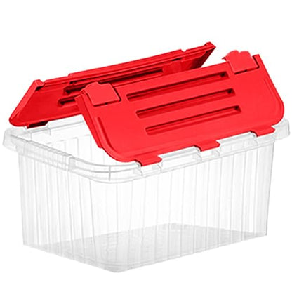 Superio Red Storage Box with Red Hinged Lids, Plastic Container Bins for Organizing with Attached