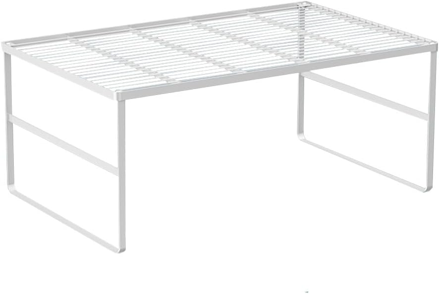 Kitchen Cabinet Storage Shelf Stackable Wire Spice Rack Organizer Heavy Duty Space Saver for Bathroom Bedroom Closet Laundry Room Office Countertop - White, Pack 1