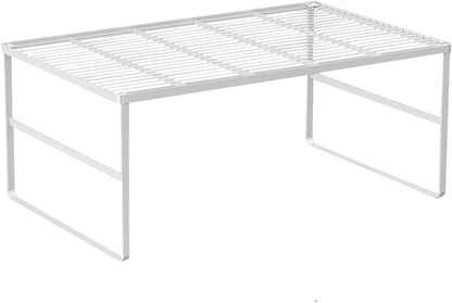 Kitchen Cabinet Storage Shelf Stackable Wire Spice Rack Organizer Heavy Duty Space Saver for Bathroom Bedroom Closet Laundry Room Office Countertop - White, Pack 1