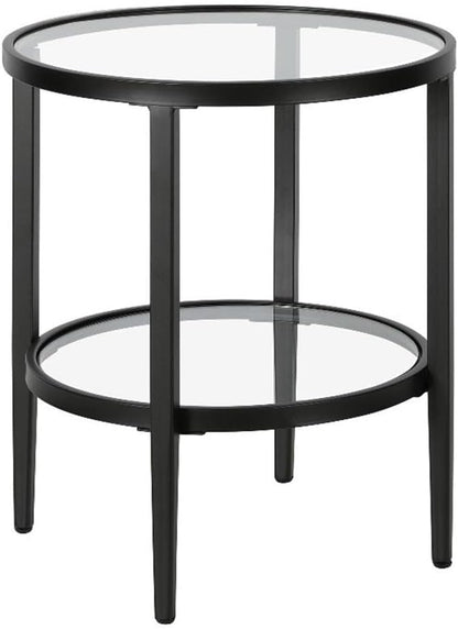 Henn&Hart 20" Wide Round Side Table with Glass Shelf in Blackened Bronze, Table for Living Room, Bedroom