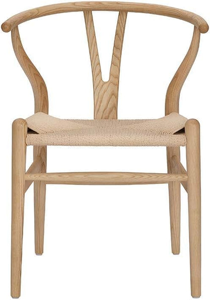 Tomile Solid Wood Wishbone Chair Y Chair Mid-Century Armrest Dining Chair, Hemp Seat (Ash Wood - Natural Wood Color)