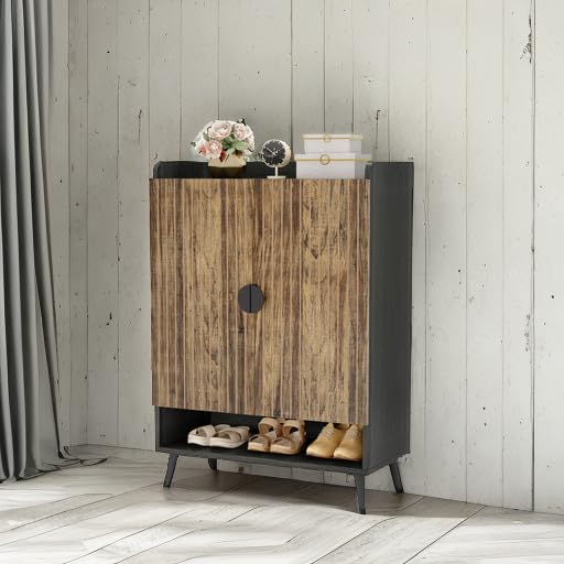 Tribesigns Shoe Cabinet with Doors, 7-Tier Shoe Storage Cabinet with Adjustable Shelves, Wooden