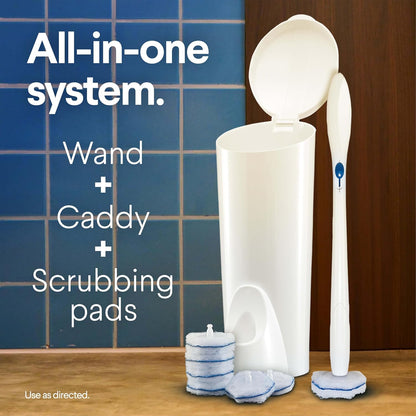 All-in-One Disposable Toilet Wand Cleaning System with Refill Pads, No-Touch Toilet Brush Kit with Storage Caddy, Deep Cleaning Bathroom Solution