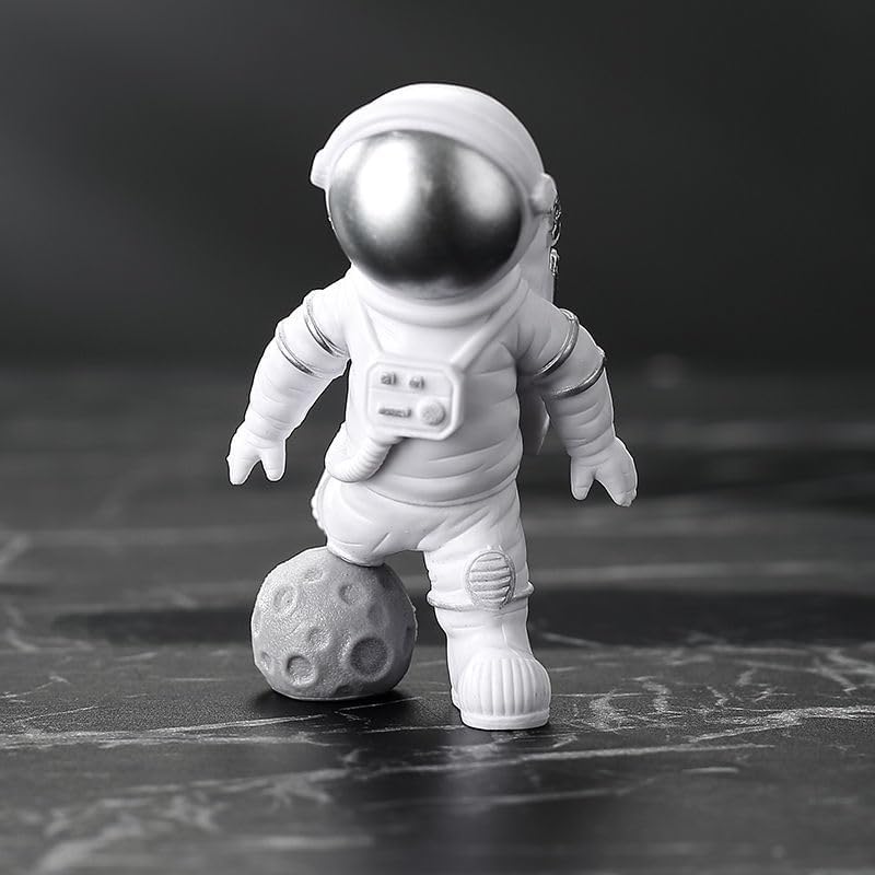 4 Pcs Silver White Astronaut Statues Set, Spaceman Sculpture Figurines Home Ornament Cake Toppers Gift