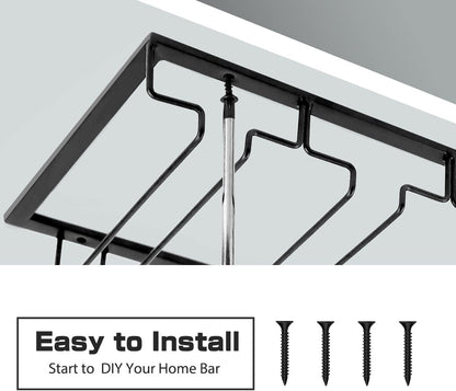 Xverycan Wine Glass Rack Under Cabinet, 8 Row Extreme Large Stemware Hanger, Metal Wine Goblet Holder, DIY Bar Glass Storage Rack for Bar Counter, Kitchen, Screws Included (Black)