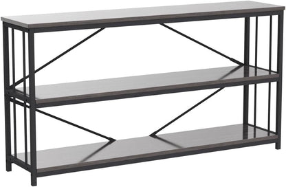 LVB Industrial Console Table, Metal and Wood Sofa Table, Rustic Entryway Table with Storage, Modern 3 Tier Shelf Long Foyer Tables Behind Couch for Home Living Room Hallway, Dark Gray Oak, 55 Inch