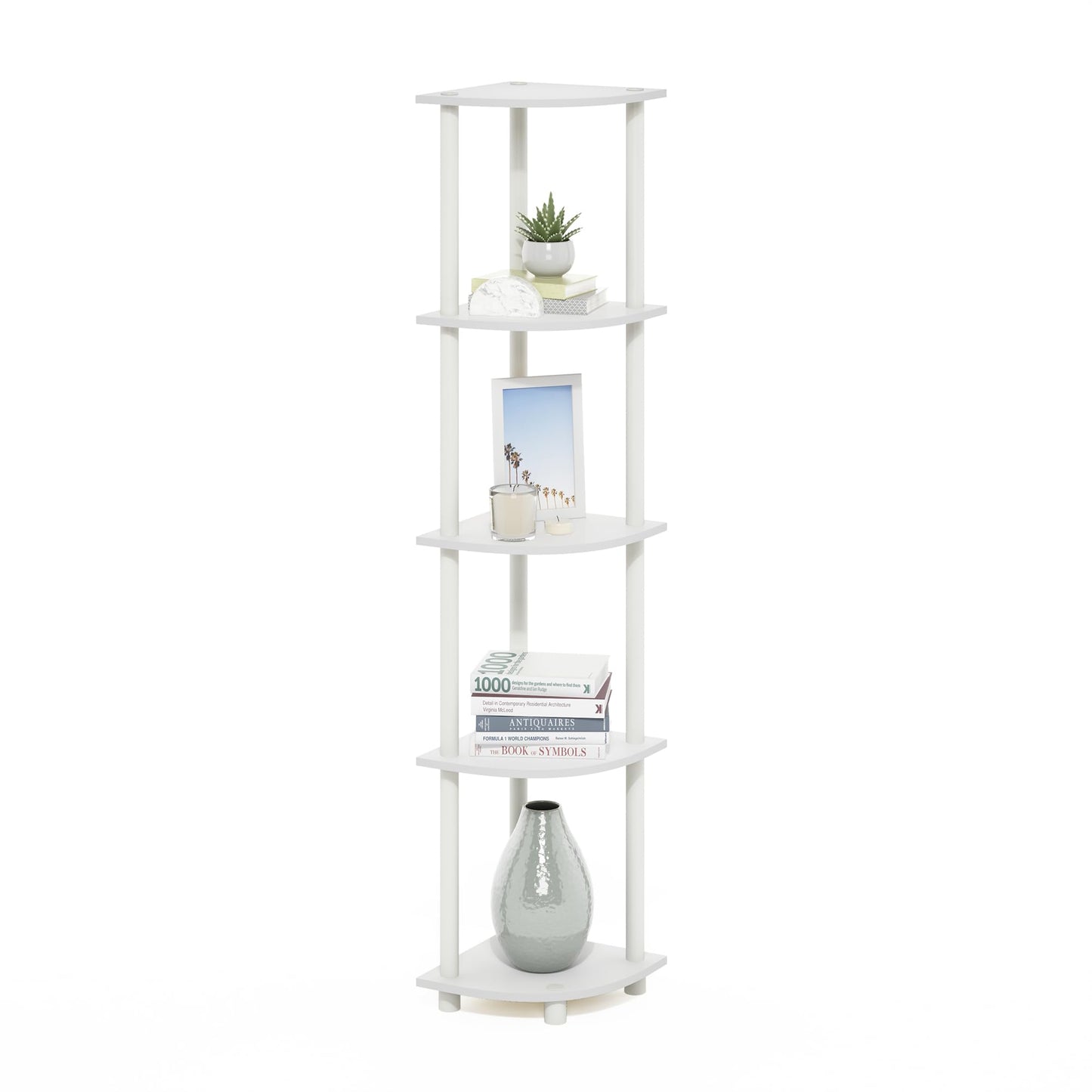Furinno Turn-N-Tube Corner Shelf, 5-Tier Corner Bookshelf, Open Storage Shelves, for Organization