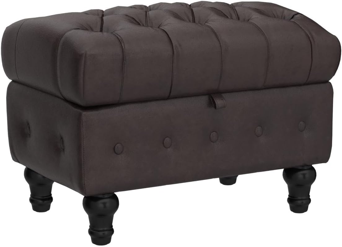 Artechworks Coffee Table Ottoman with Storage,Button Tufted PU Leather Upholstery Footstool Bed Ottoman for Living Room, Home Office, Space-Saving Storage Toy Box Stool, Brown