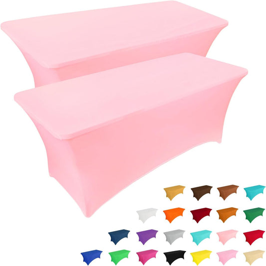 IVAPUPU 2 Pack 6FT Table Cloth for Rectangular Fitted Events Stretch Pink Table Covers Washable