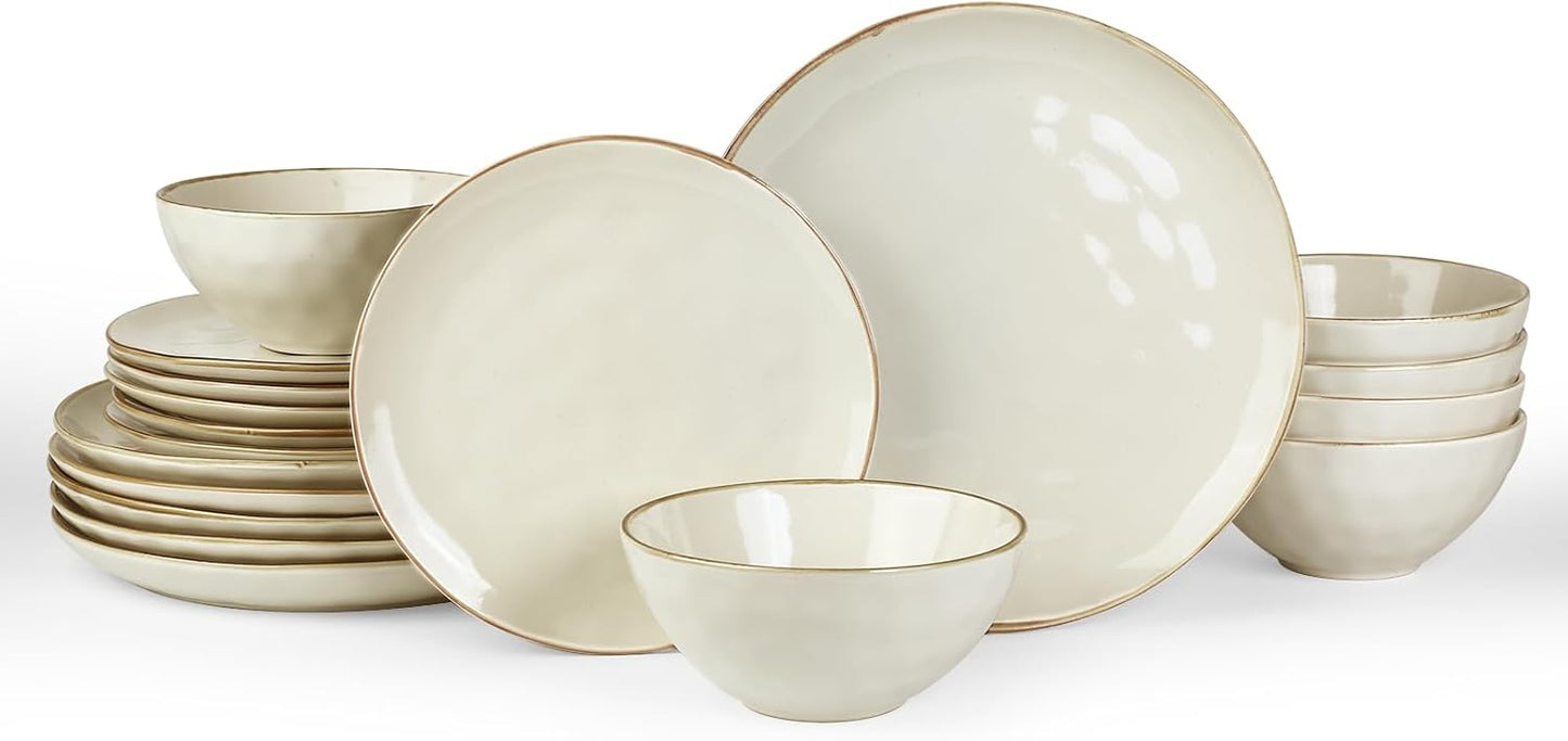 Famiware Ocean Round Plates and Bowls Set, 18 Pieces Dinnerware Sets, Dishes Set for 6, Microwave and Dishwasher Safe, Scratch Resistant, Vanilla White