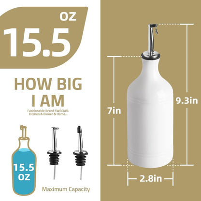 Sweejar Ceramic Olive Oil Dispenser Bottle, Opaque Oil Cruet Protects Oil to Reduce Oxidation, Suitable for Storage Oil, Vinegar, Coffee Syrups & Other Liquids, Pack of 1, 15.5 Fl Oz (Fog Blue)