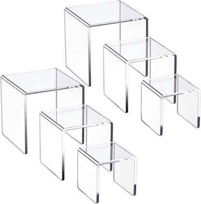 HIIMIEI Clear Acrylic Display Risers 2 Sets, 3-Tier Risers Stands Showcase for Amiibo Funko Pop Figures, Dessert, Jewelry-5"x6"x7"