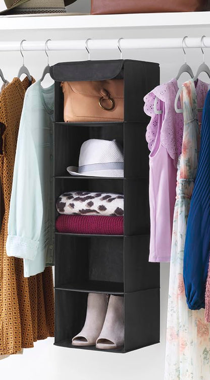 Whitmor 5 Tier Shelf Hanging Closet Organizer, Hanging Shelves with 2 Sturdy Metal