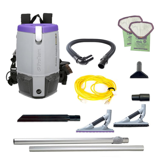 ProTeam Super Coach Pro 6 Commercial Backpack Vacuum with ProBlade Hard Surface and Carpet Tool