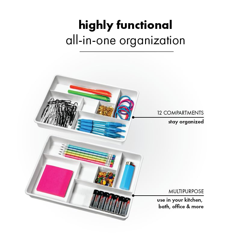 madesmart Classic 2 Piece Drawer Organizer, White