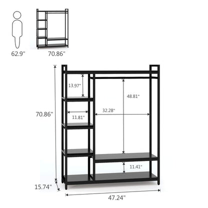 LITTLE TREE Free Standing Wood Closet Clothes Rack,Heavy Duty Grament Rack with Shelves,Hanging
