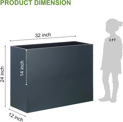 BAYN Metal Rectangular Planter Box Tall Planters for Outdoor Plants Modern Heavy Duty with Drainage Holes for Outside Indoor Patio Deck - Grey, 32”x 12”x 24”