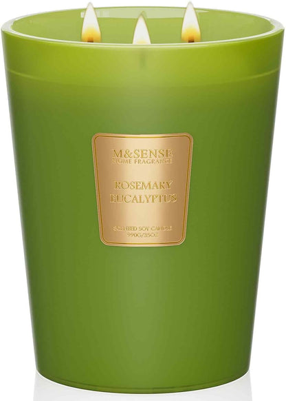 M&SENSE Rosemary Eucalyptus Scented Candle 35oz 150H Burn Time Long Lasting, 3-Wick Natural Aromatherapy Candle Highly Scented, Home Fragrance Housewarming Gifts