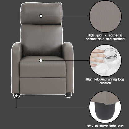 BestMassage | Recliner Chair | No Massage Function | Pu Grey | with Lumbar Support, Adjustable Push Back, Wide Armrests, Footrest & Padded Seat | Easy Assembly | for Living Room, Home Theatre
